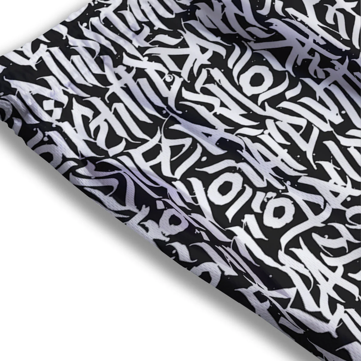 Graffiti Grunge White Text Abstract Print Mesh Shorts - Image 3