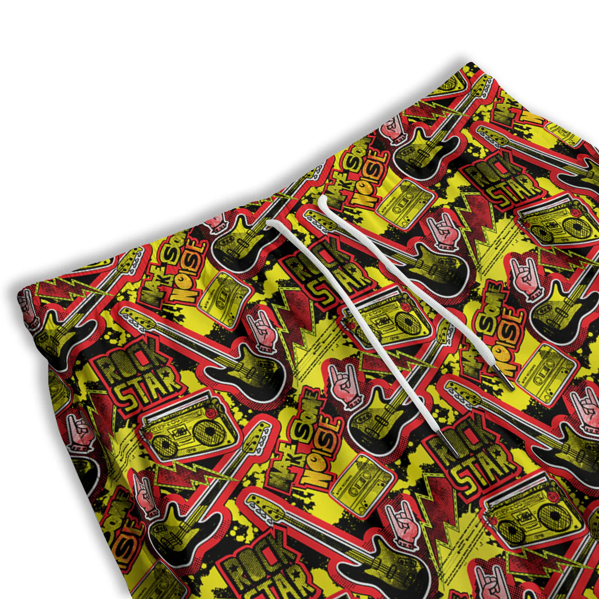Graffiti Music Rock Star Print Pattern Men's Athletic Shorts - Image 3