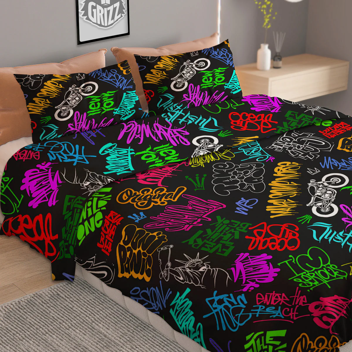 Graffiti Text Colorful Urban Elements Print Pattern Duvet Cover Bedding Set - Image 2