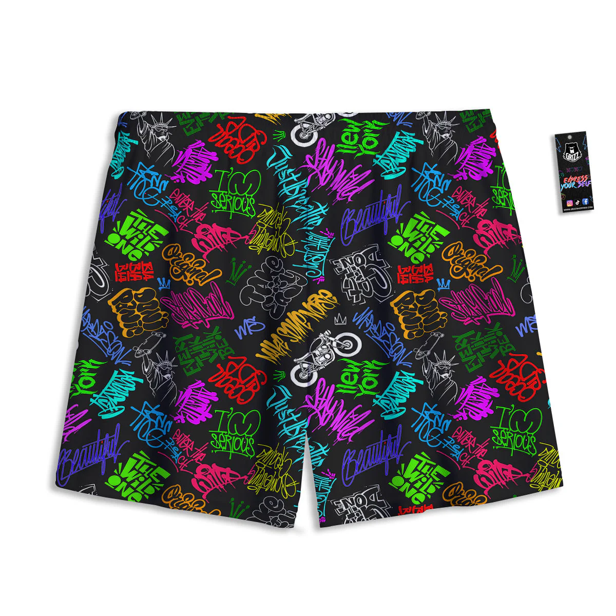 Graffiti Text Colorful Urban Elements Print Pattern Mesh Shorts - Image 2