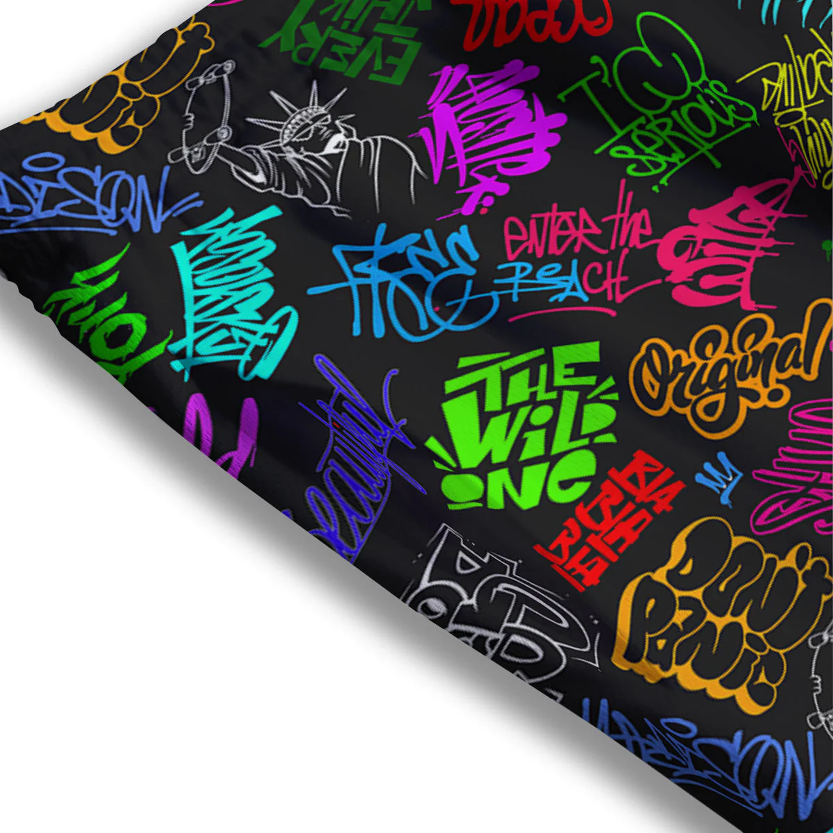 Graffiti Text Colorful Urban Elements Print Pattern Mesh Shorts - Image 3