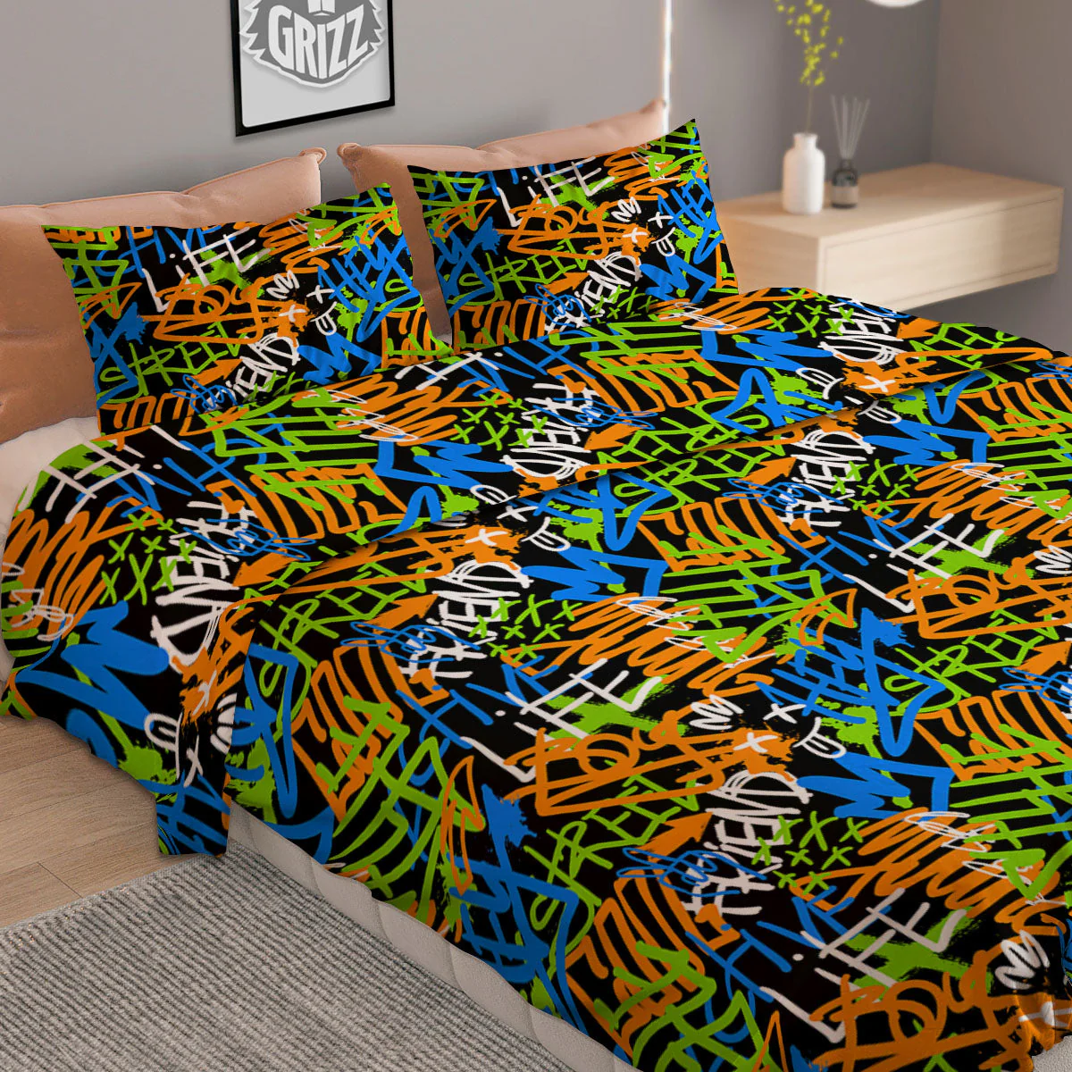 Graffiti Text Print Pattern Duvet Cover Bedding Set - Image 2