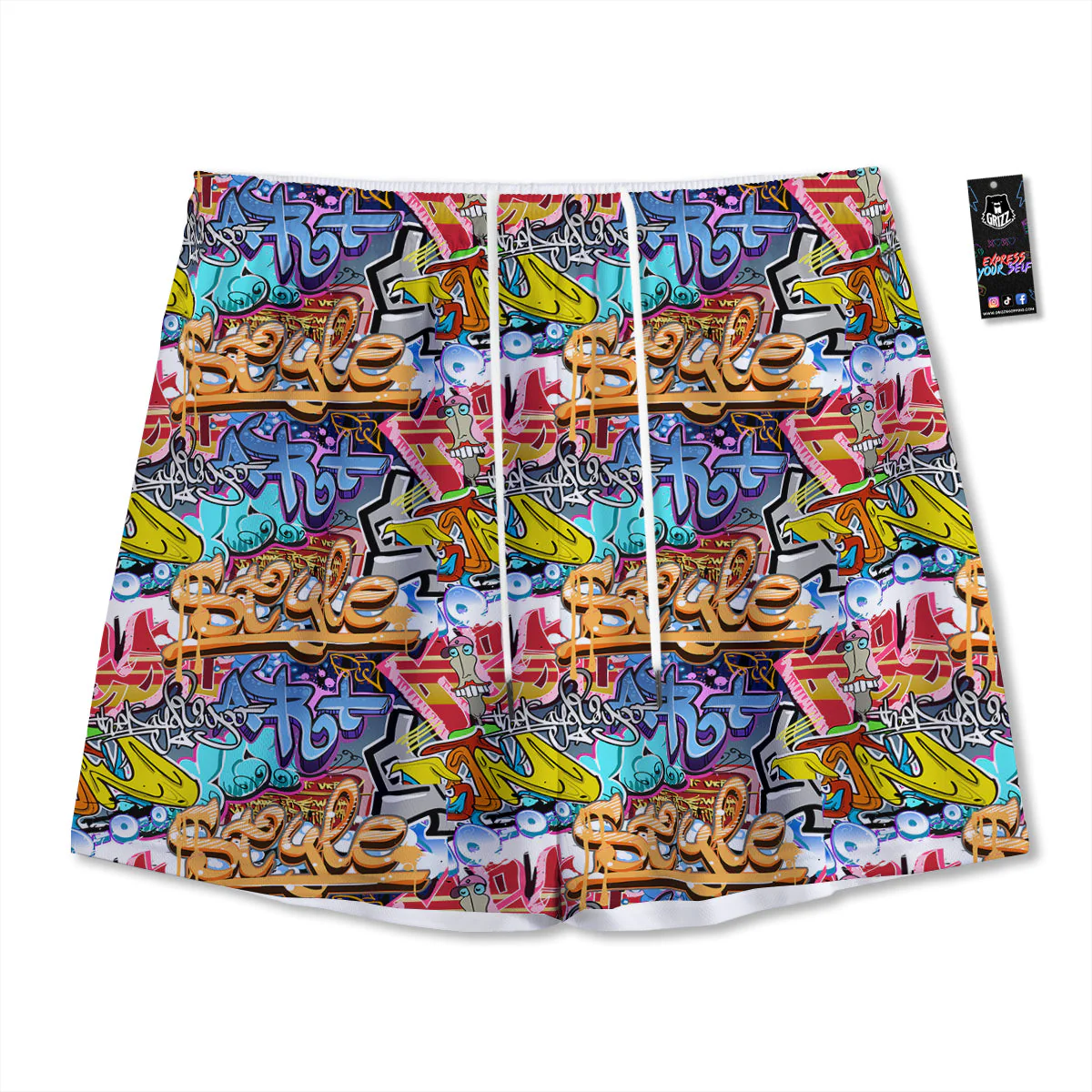 Graffity Street Art Print Pattern Mesh Shorts