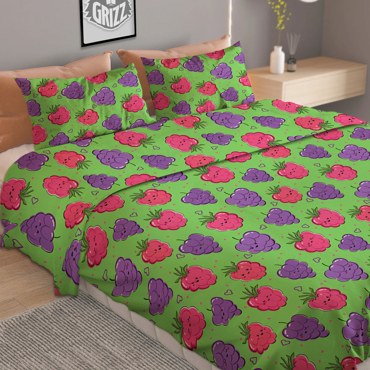 Grape Cute Print Pattern Duvet Cover Bedding Set - Image 2