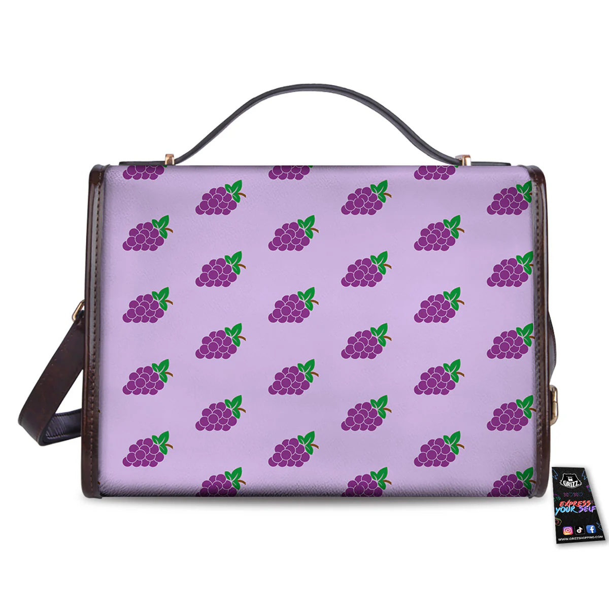 Grape Purple Print Pattern Women's Satchel Bag - Image 2