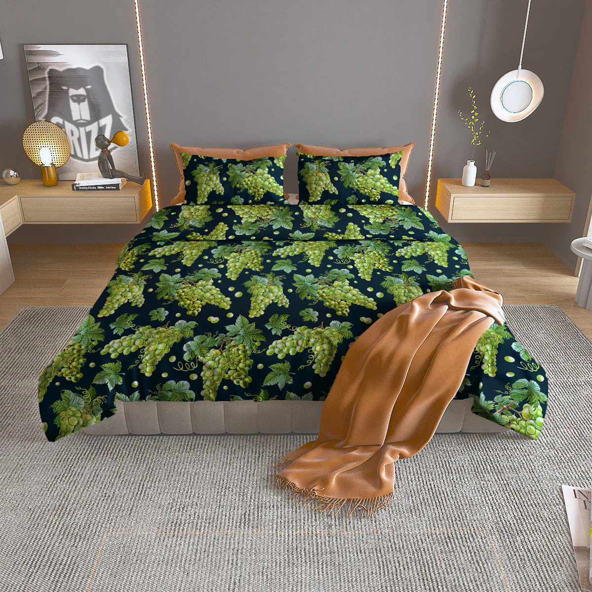 Grape Watercolor Print Pattern Duvet Cover Bedding Set