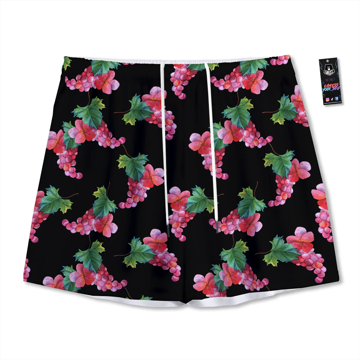 Grapes Purple Watercolor Print Pattern Mesh Shorts