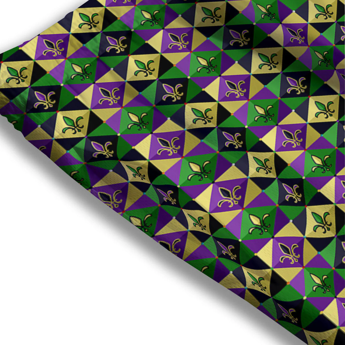 Gras Geometric Mardi Print Pattern Mesh Shorts - Image 3