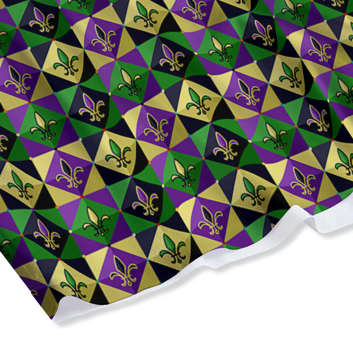Gras Geometric Mardi Print Pattern Mesh Shorts - Image 4