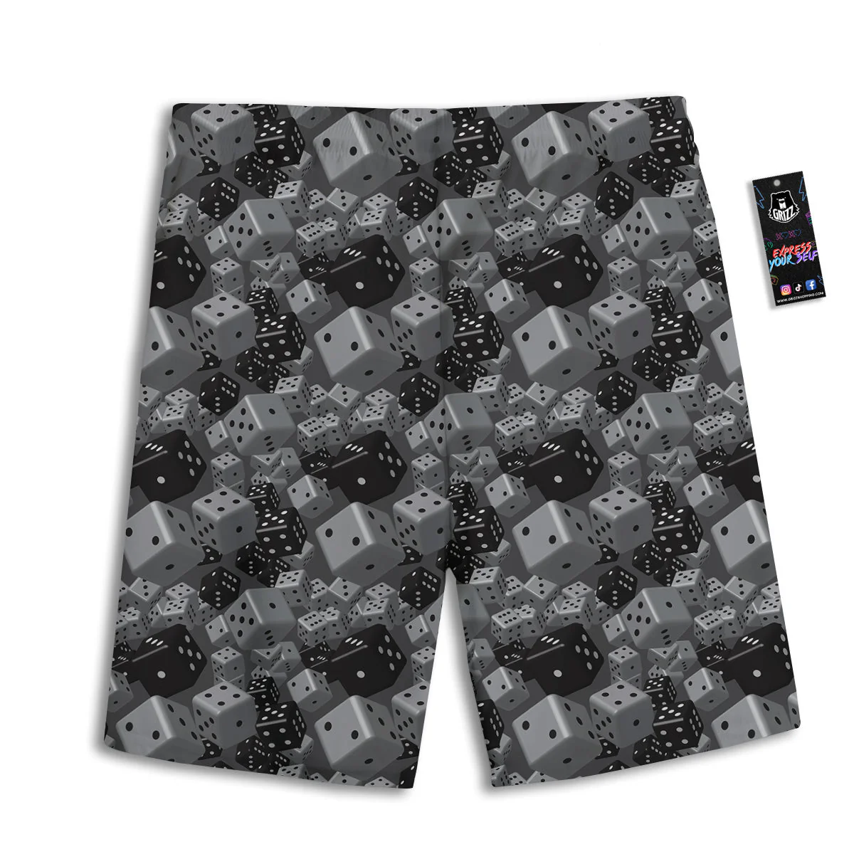 Gray Black 3D Dice Print Pattern Men's Athletic Shorts - Image 2
