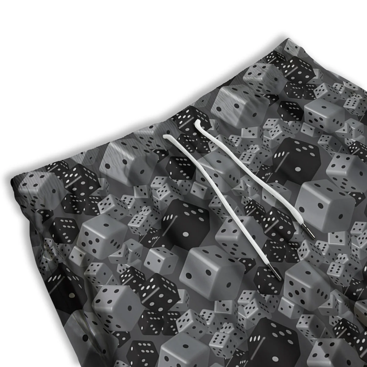 Gray Black 3D Dice Print Pattern Men's Athletic Shorts - Image 3
