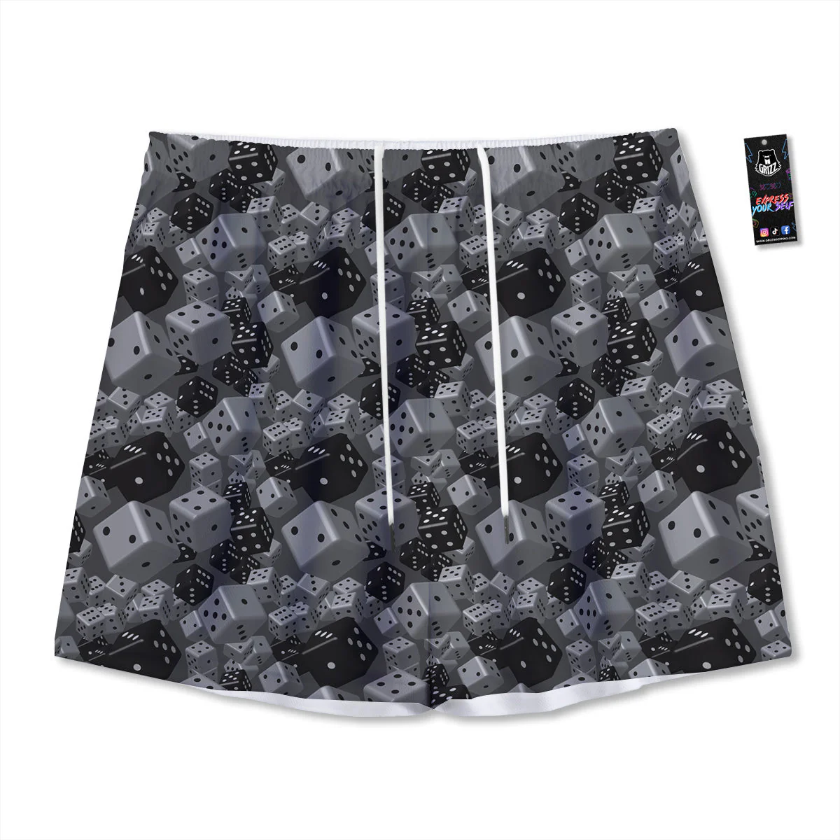 Gray Black 3D Dice Print Pattern Mesh Shorts