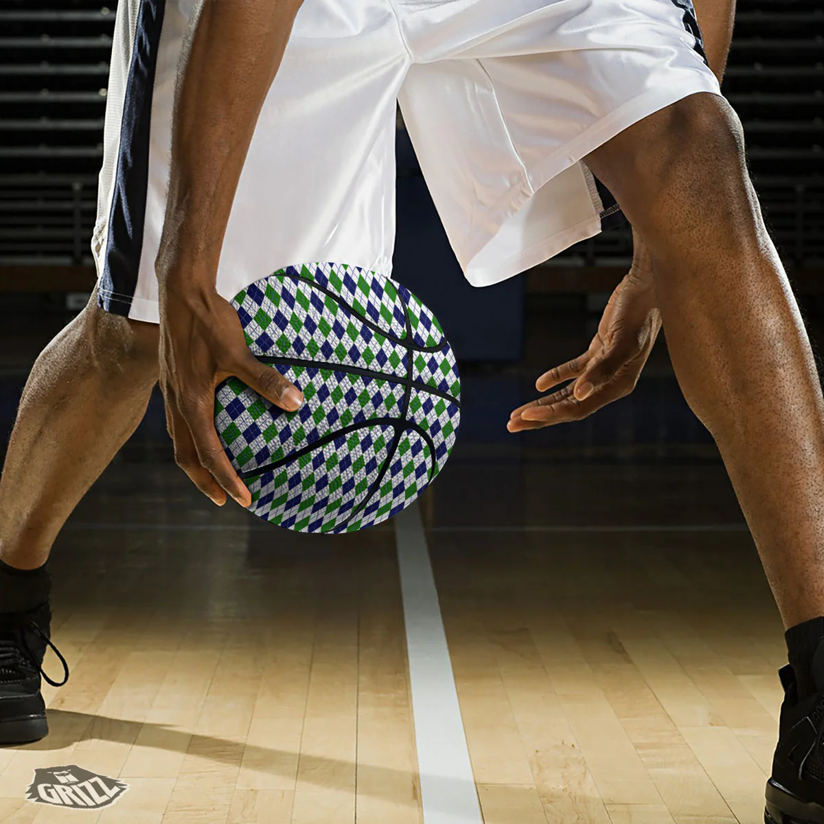 Green And White Navy Argyle Print Basketball - Image 3