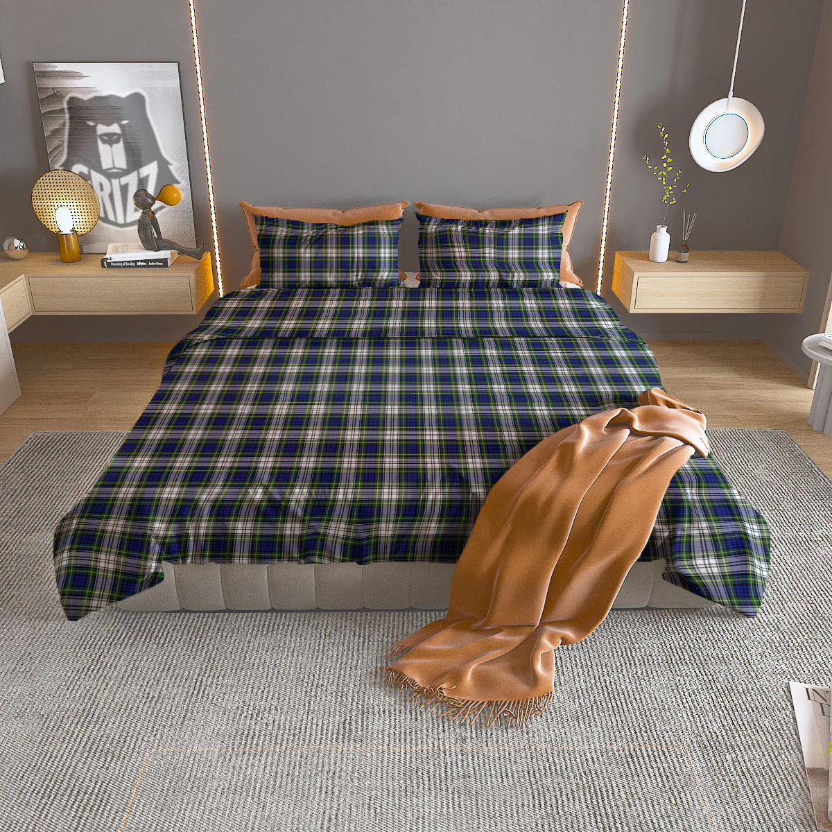 Green Blue And White Plaid Print Pattern Duvet Cover Bedding Set