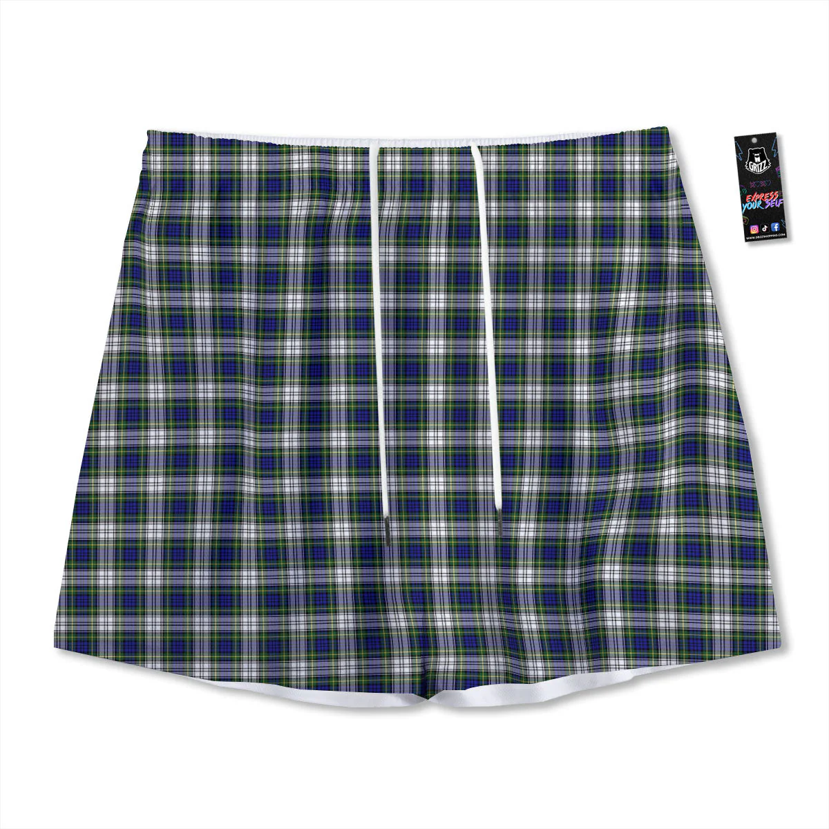 Green Blue And White Plaid Print Pattern Mesh Shorts