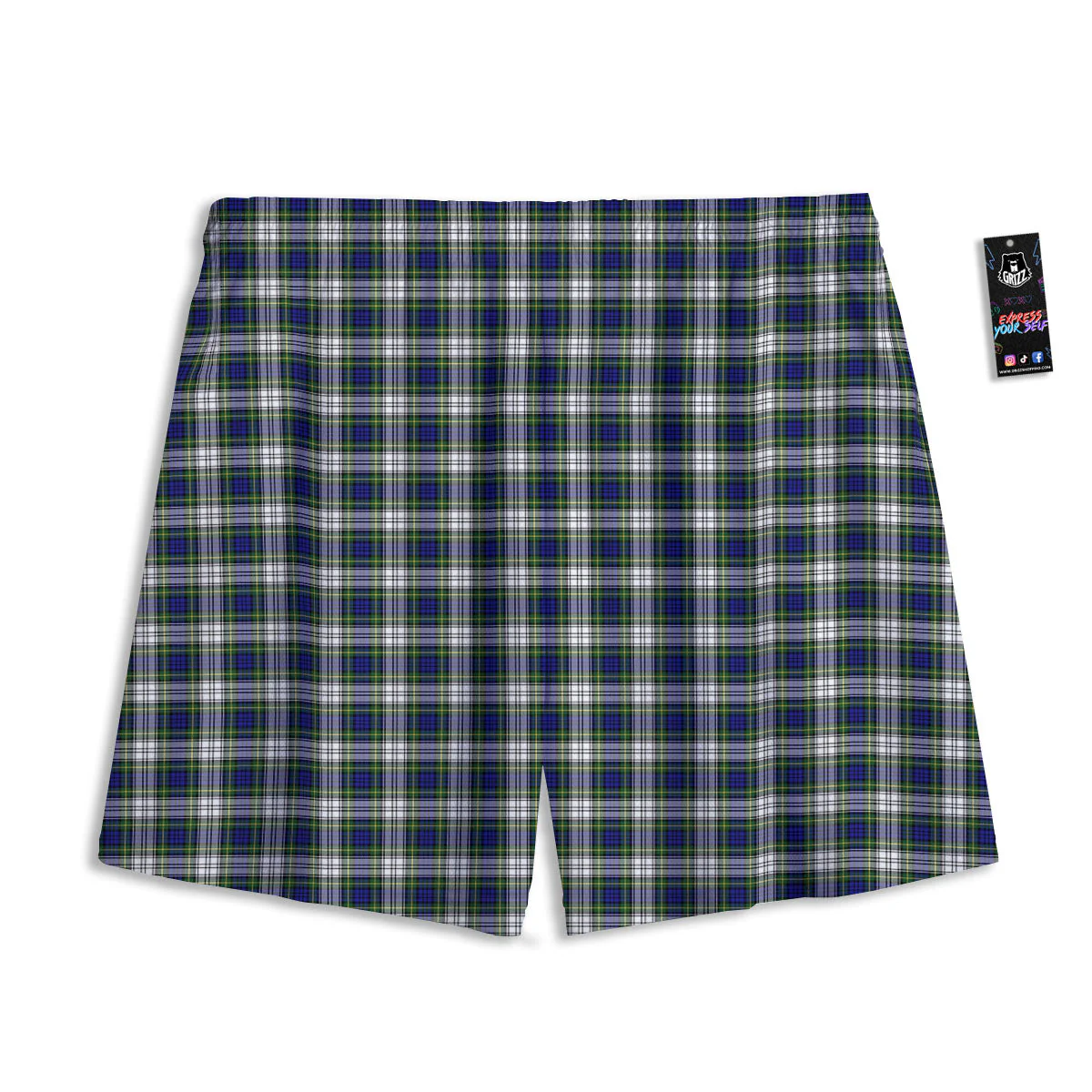 Green Blue And White Plaid Print Pattern Mesh Shorts - Image 2