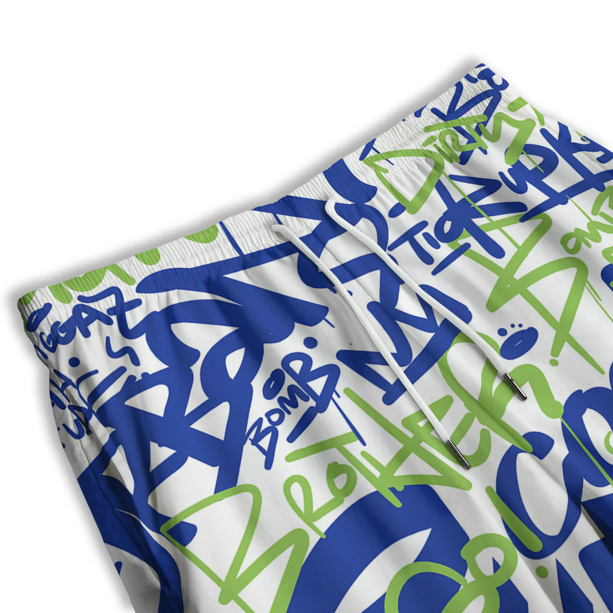 Green Blue Urban Graffiti Text Print Pattern Men's Athletic Shorts - Image 3