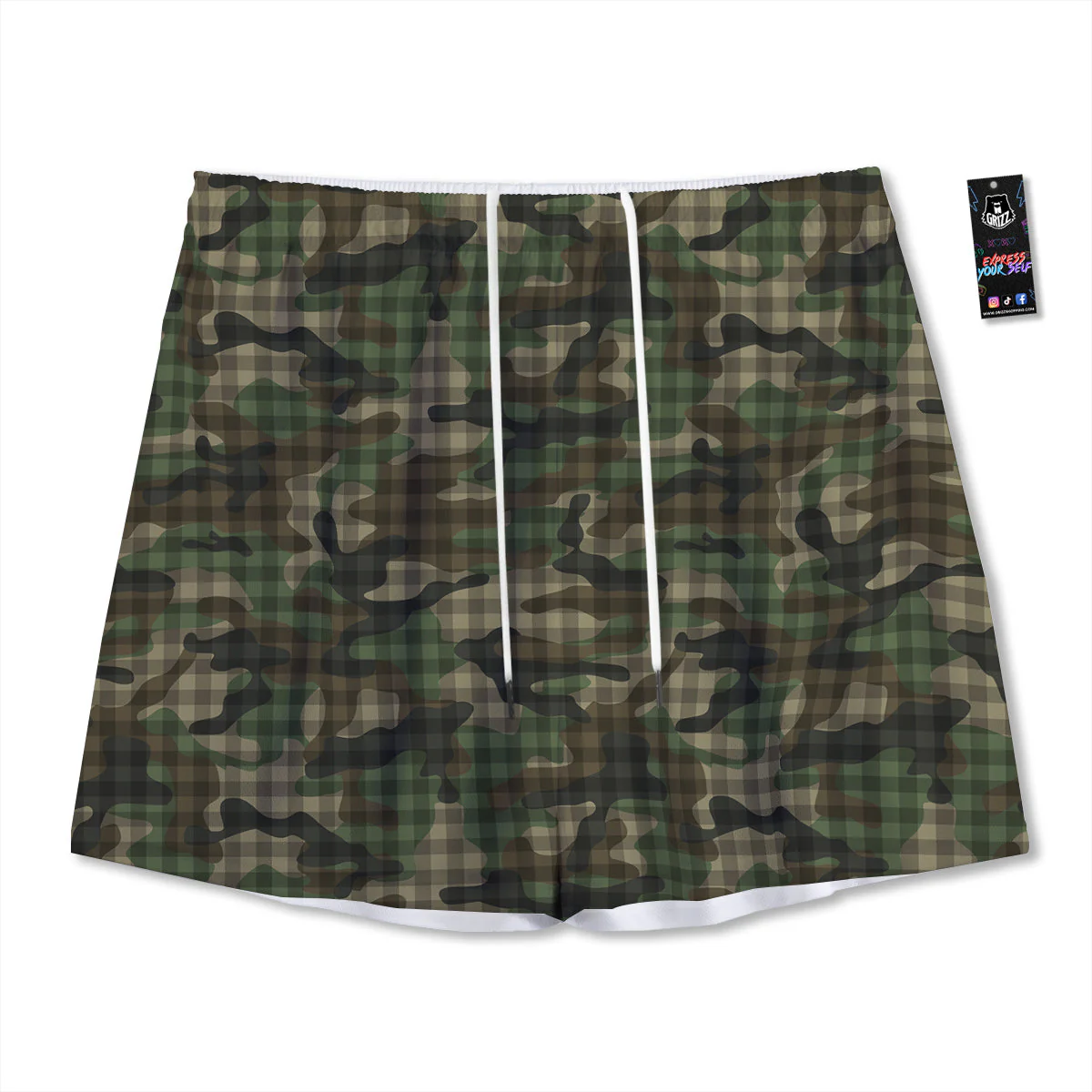 Green Camouflage Army Plaid Print Pattern Mesh Shorts
