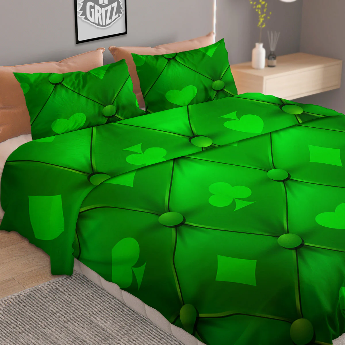 Green Casino Print Pattern Duvet Cover Bedding Set - Image 2