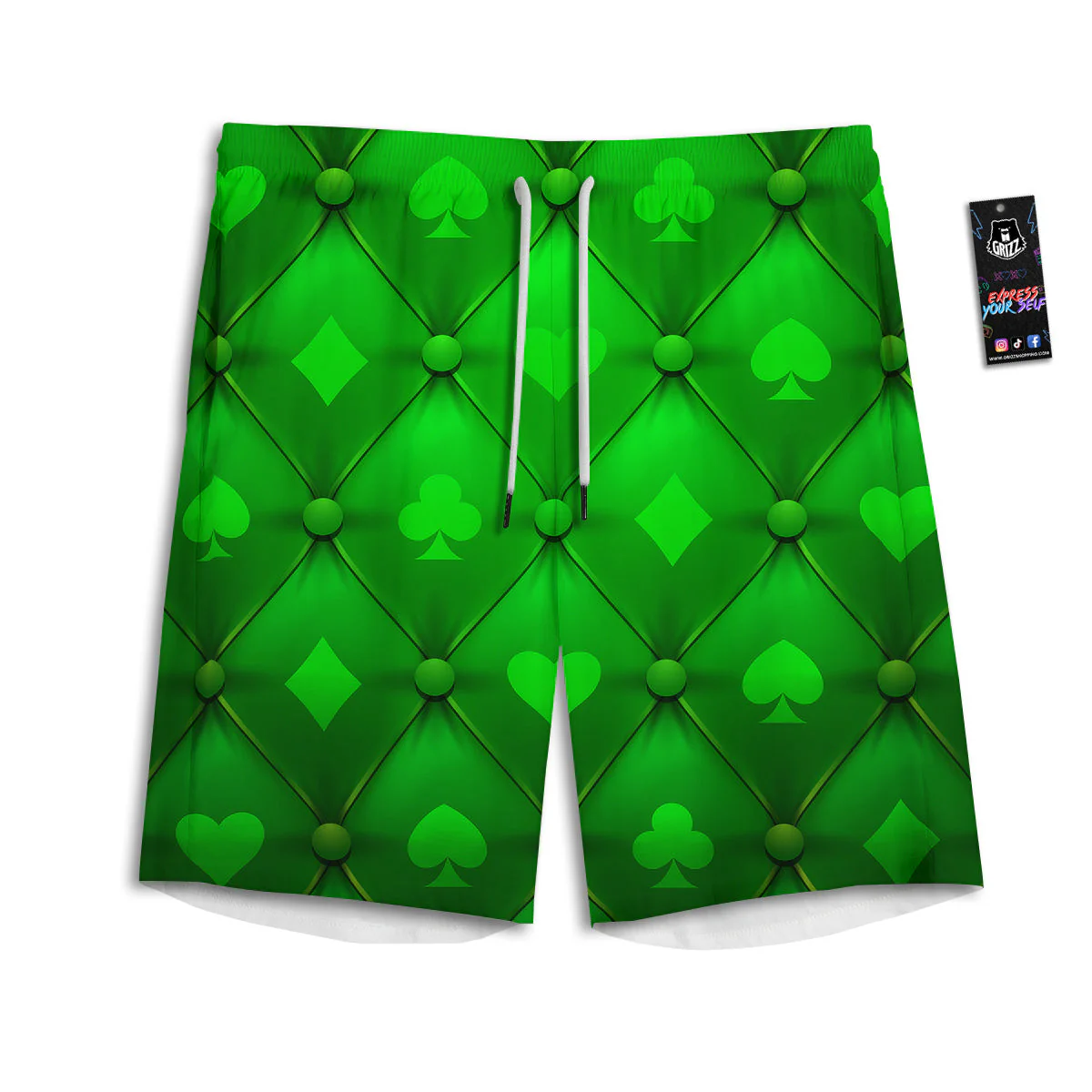 Green Casino Print Pattern Men's Athletic Shorts