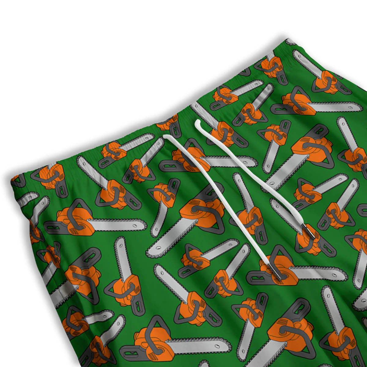Green Chainsaw Print Pattern Men's Athletic Shorts - Image 3