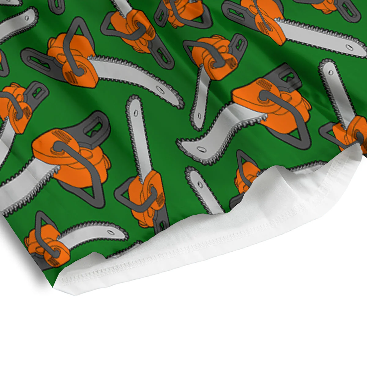 Green Chainsaw Print Pattern Men's Athletic Shorts - Image 4