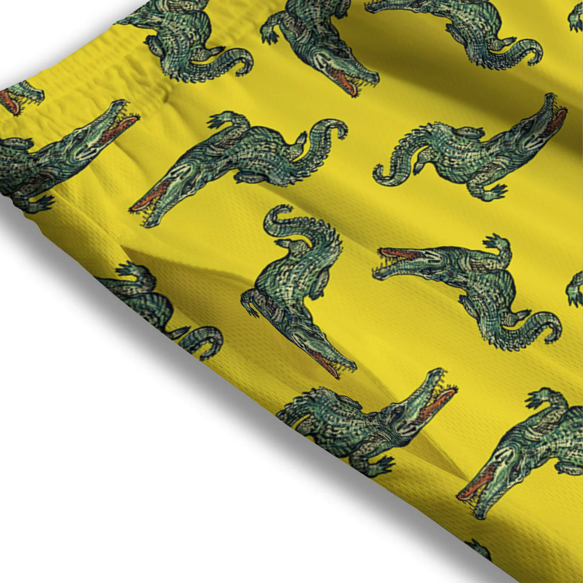 Green Crocodile And Yellow Print Pattern Mesh Shorts - Image 3
