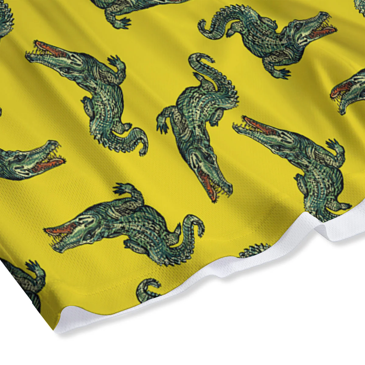 Green Crocodile And Yellow Print Pattern Mesh Shorts - Image 4