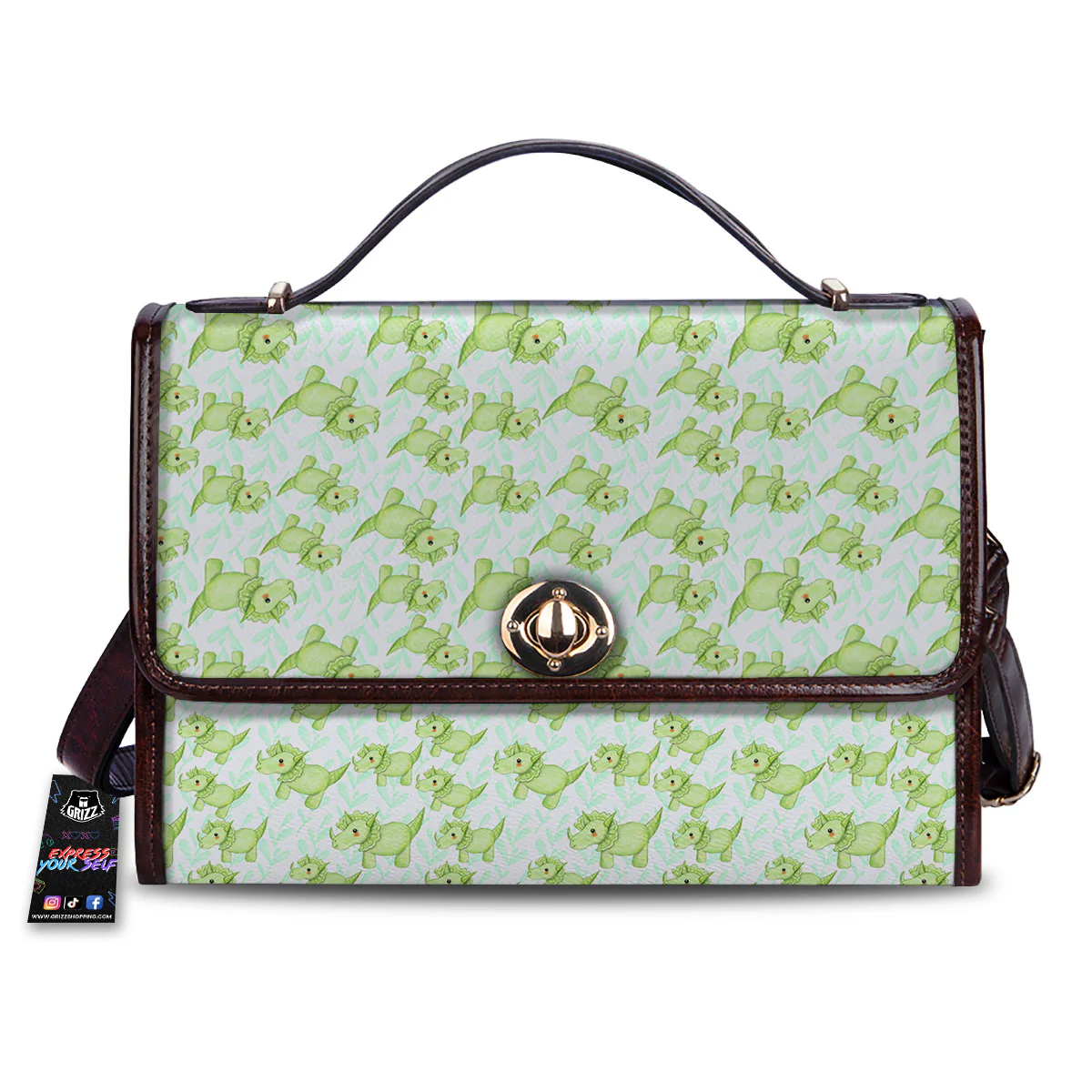 Green Dinosaur Little Print Pattern Women's Satchel Bag