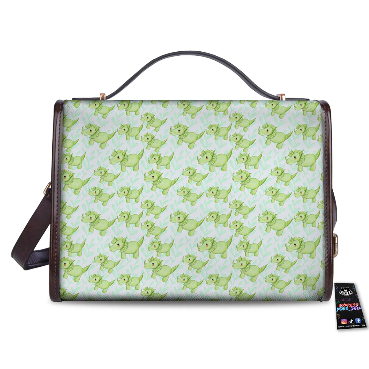 Green Dinosaur Little Print Pattern Women's Satchel Bag - Image 2