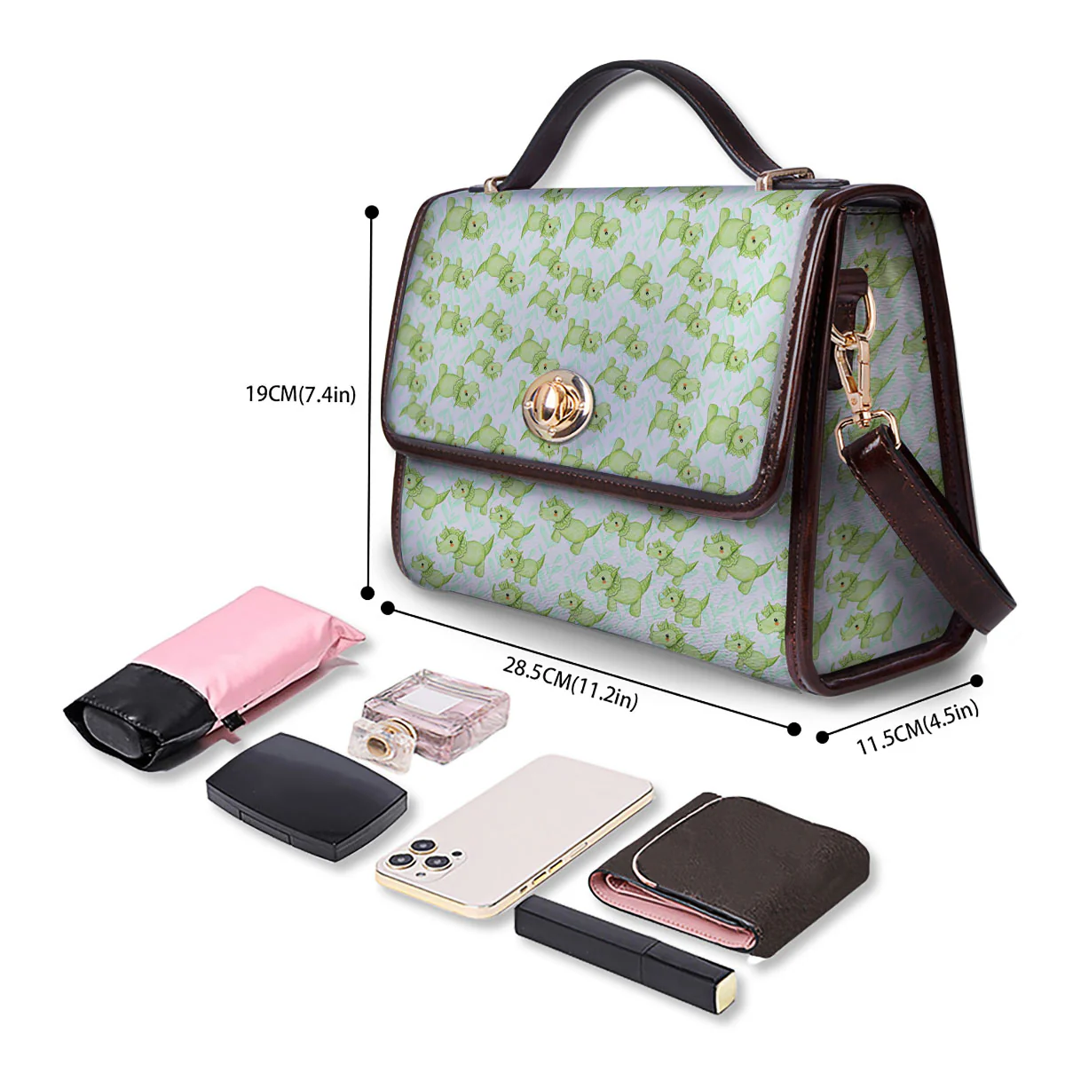 Green Dinosaur Little Print Pattern Women's Satchel Bag - Image 4