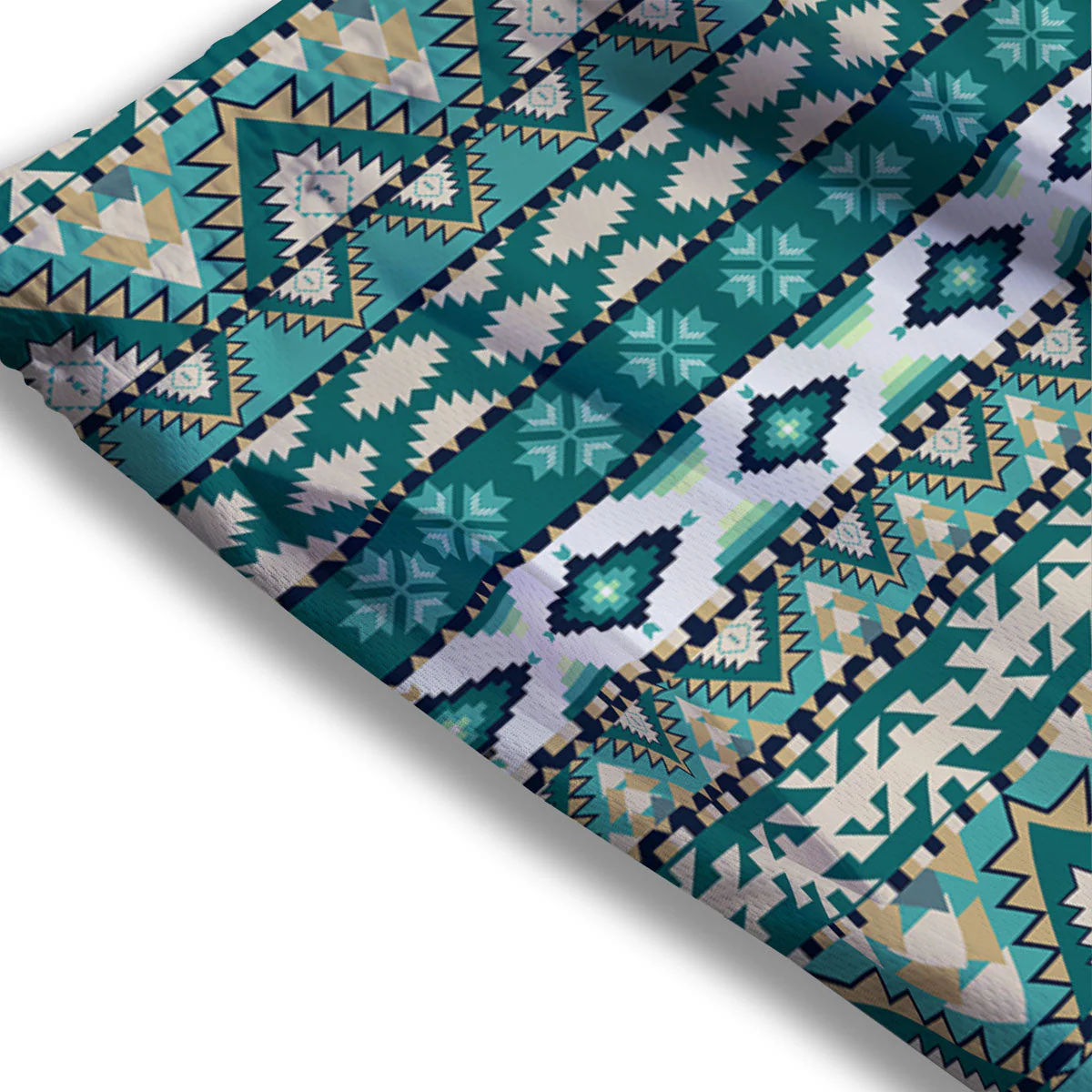 Green Indian Tribal Native Print Pattern Mesh Shorts - Image 3