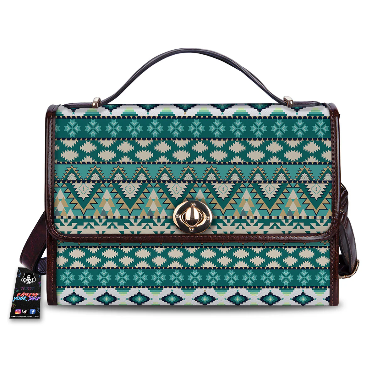 Green Indian Tribal Native Print Pattern Women's Satchel Bag