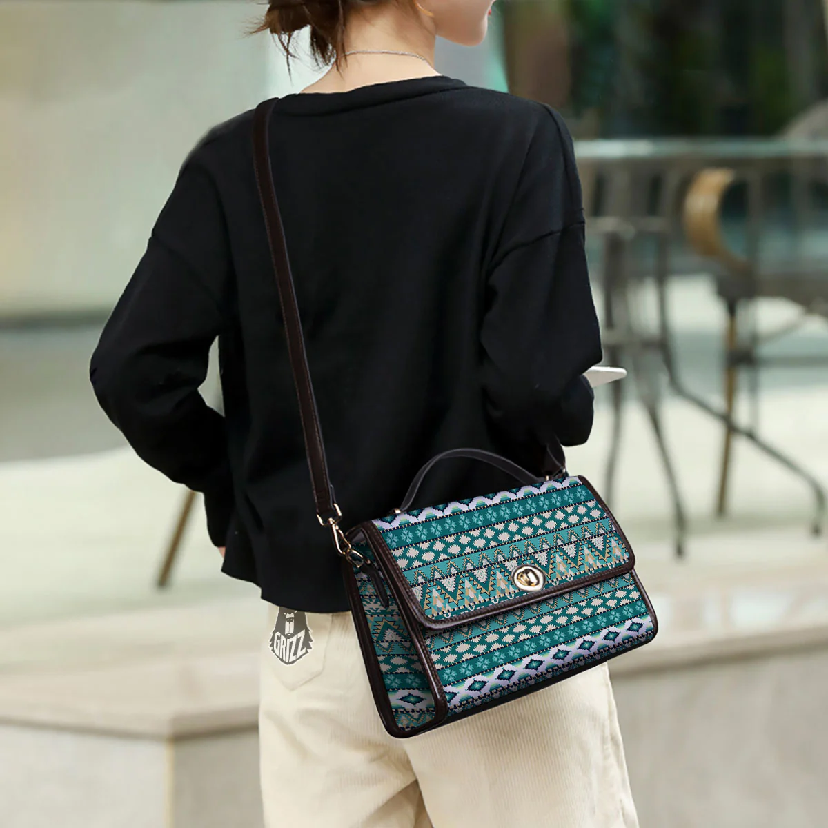 Green Indian Tribal Native Print Pattern Women's Satchel Bag - Image 3