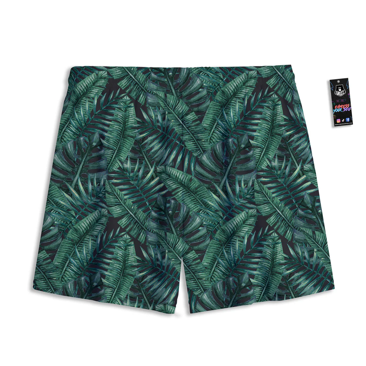 Green Leaf Tropical Print Pattern Mesh Shorts - Image 2