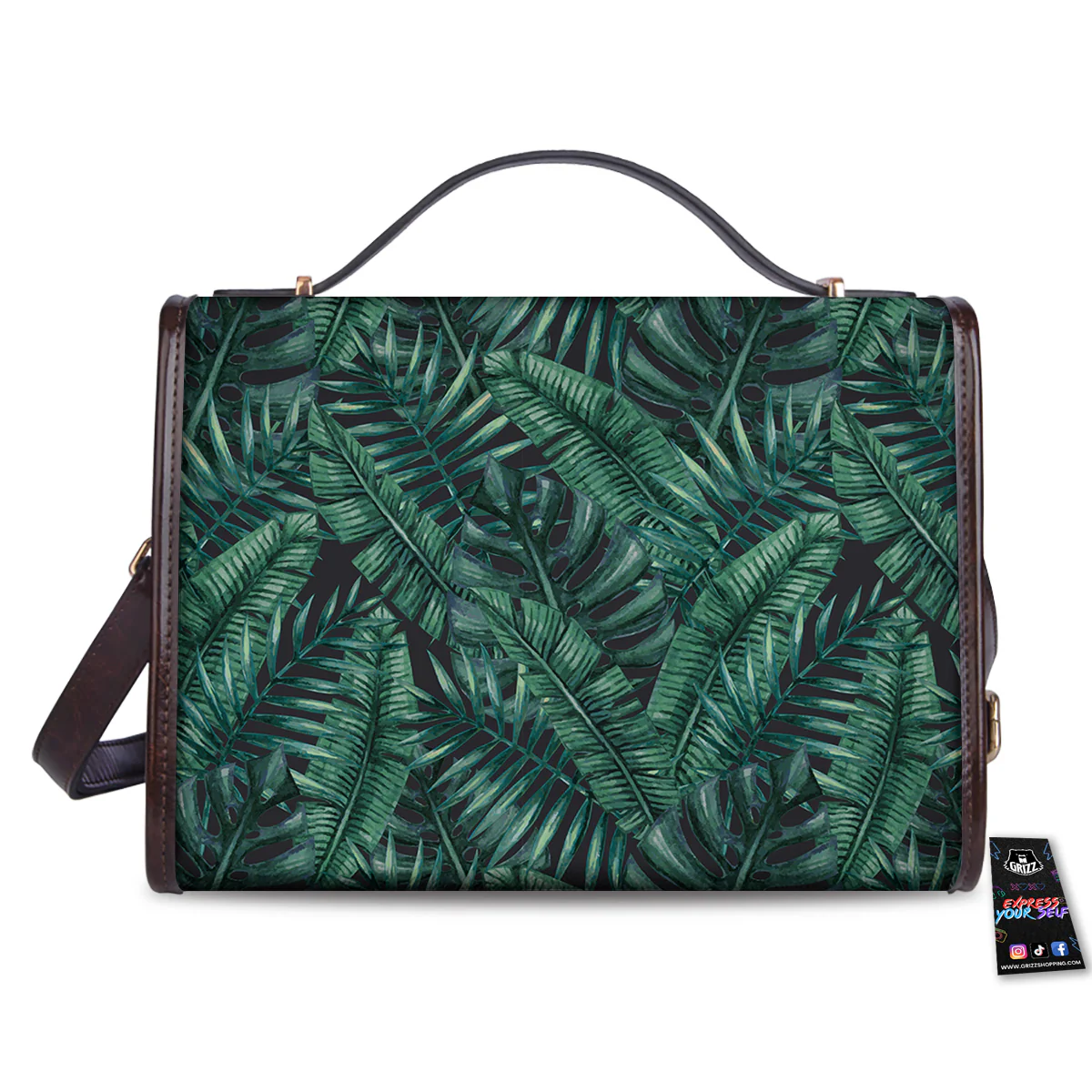 Green Leaf Tropical Print Pattern Women's Satchel Bag - Image 2
