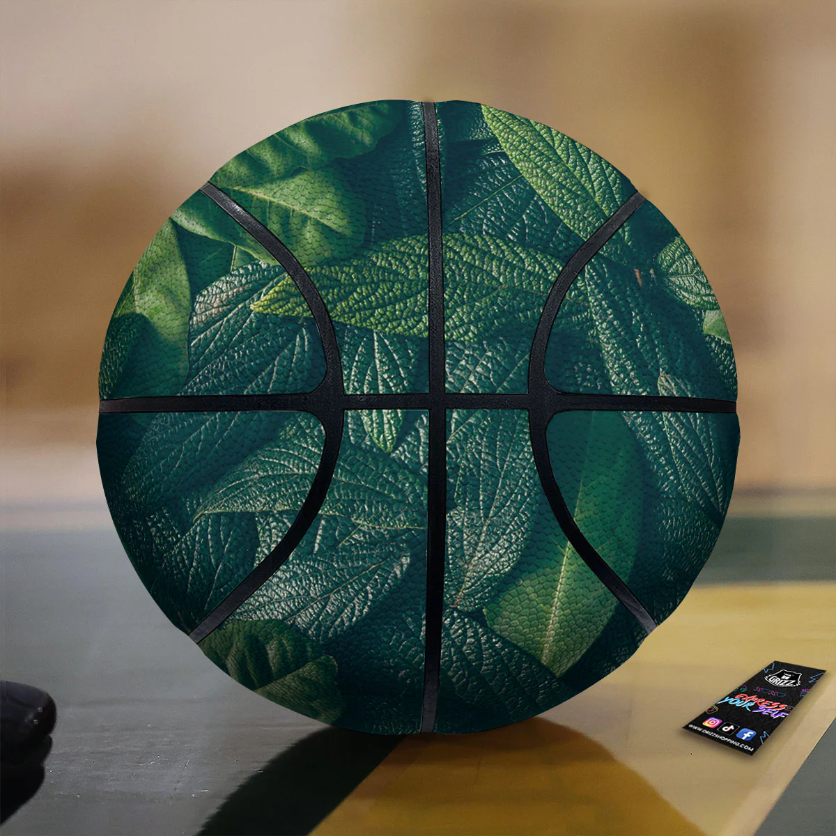 Green Leaves Print Basketball