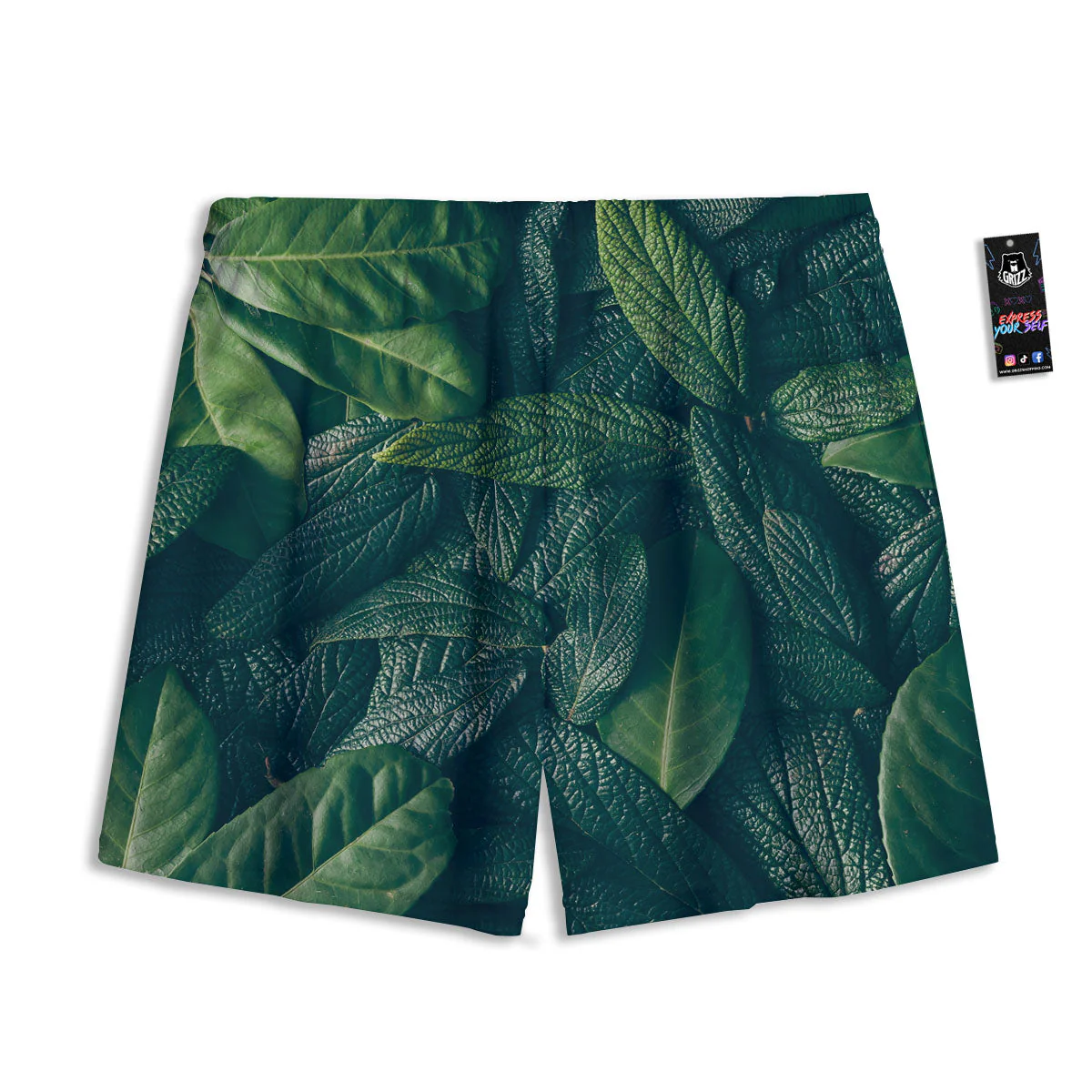Green Leaves Print Mesh Shorts - Image 2