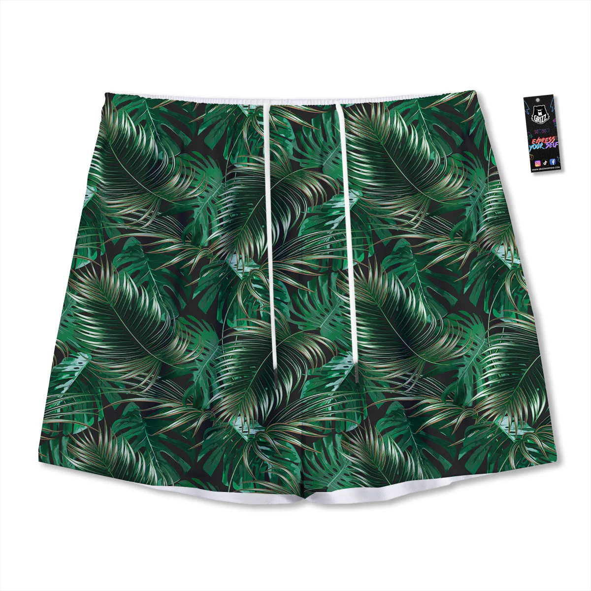 Green Leaves Tropical Print Pattern Mesh Shorts