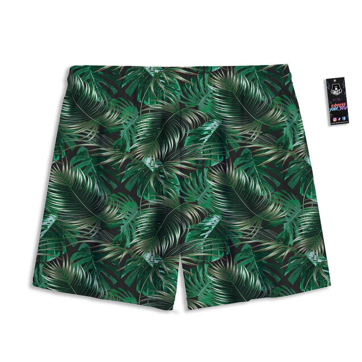 Green Leaves Tropical Print Pattern Mesh Shorts - Image 2