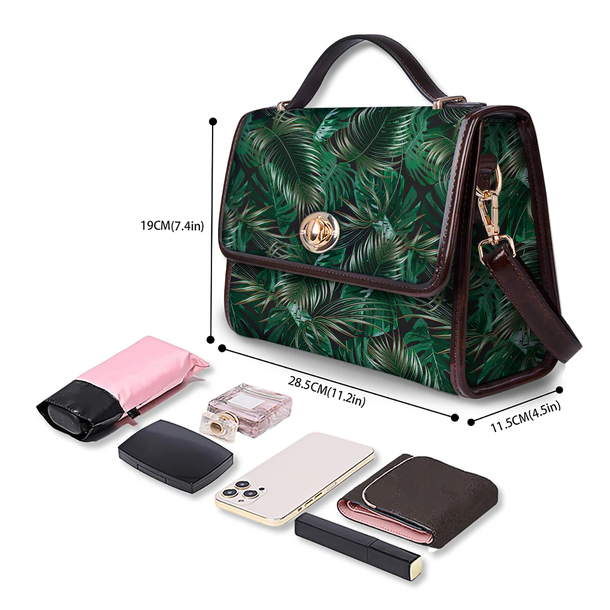 Green Leaves Tropical Print Pattern Women's Satchel Bag - Image 4