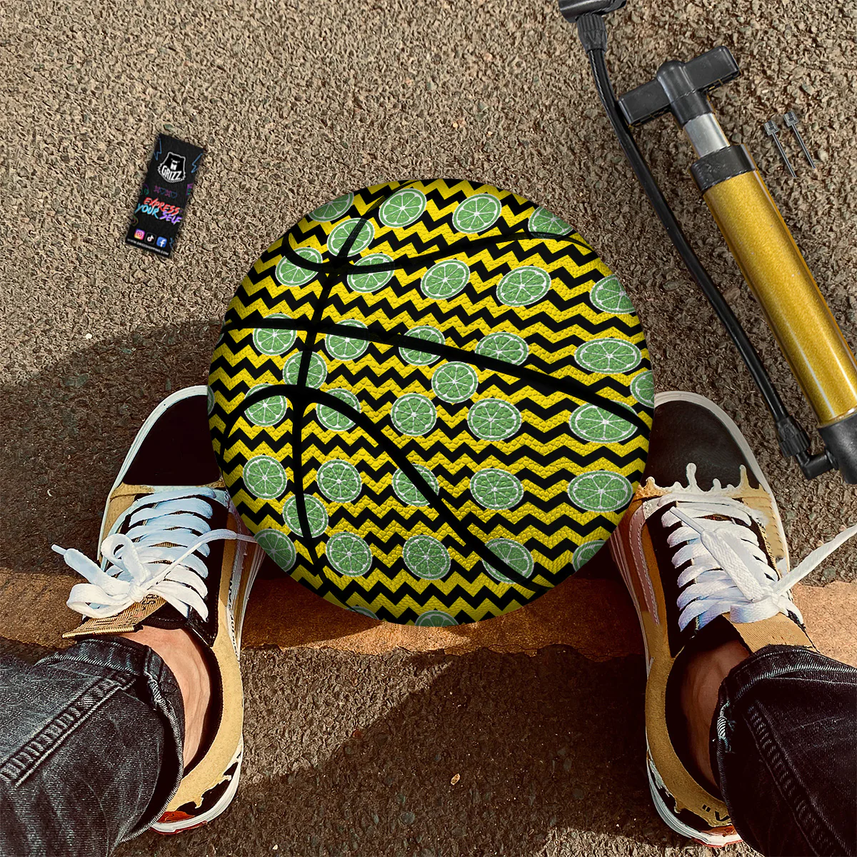 Green Lime And Yellow Zigzag Print Pattern Basketball - Image 2