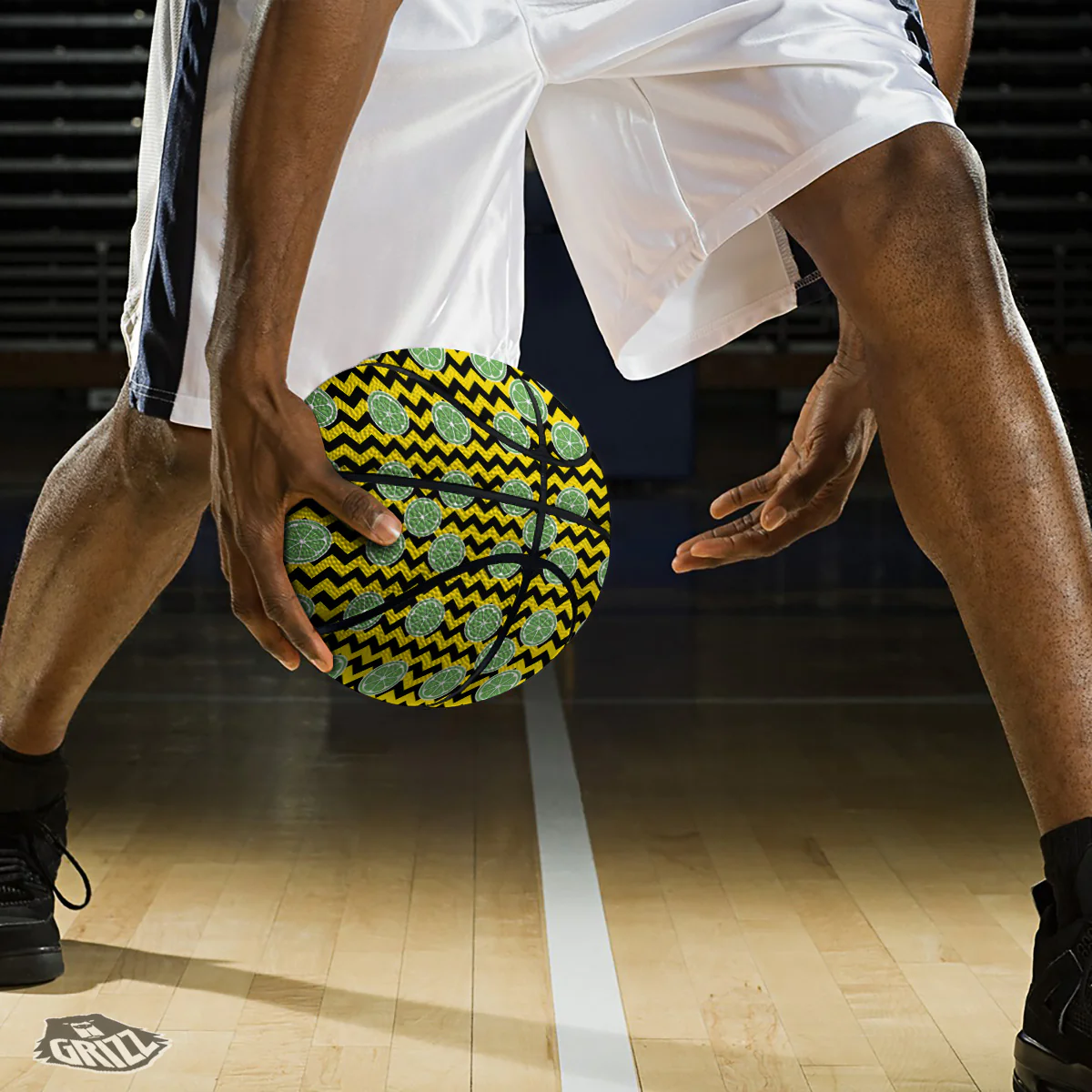 Green Lime And Yellow Zigzag Print Pattern Basketball - Image 3