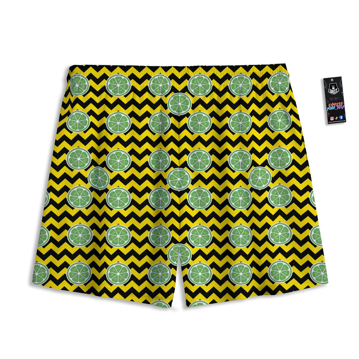 Green Lime And Yellow Zigzag Print Pattern Mesh Shorts - Image 2