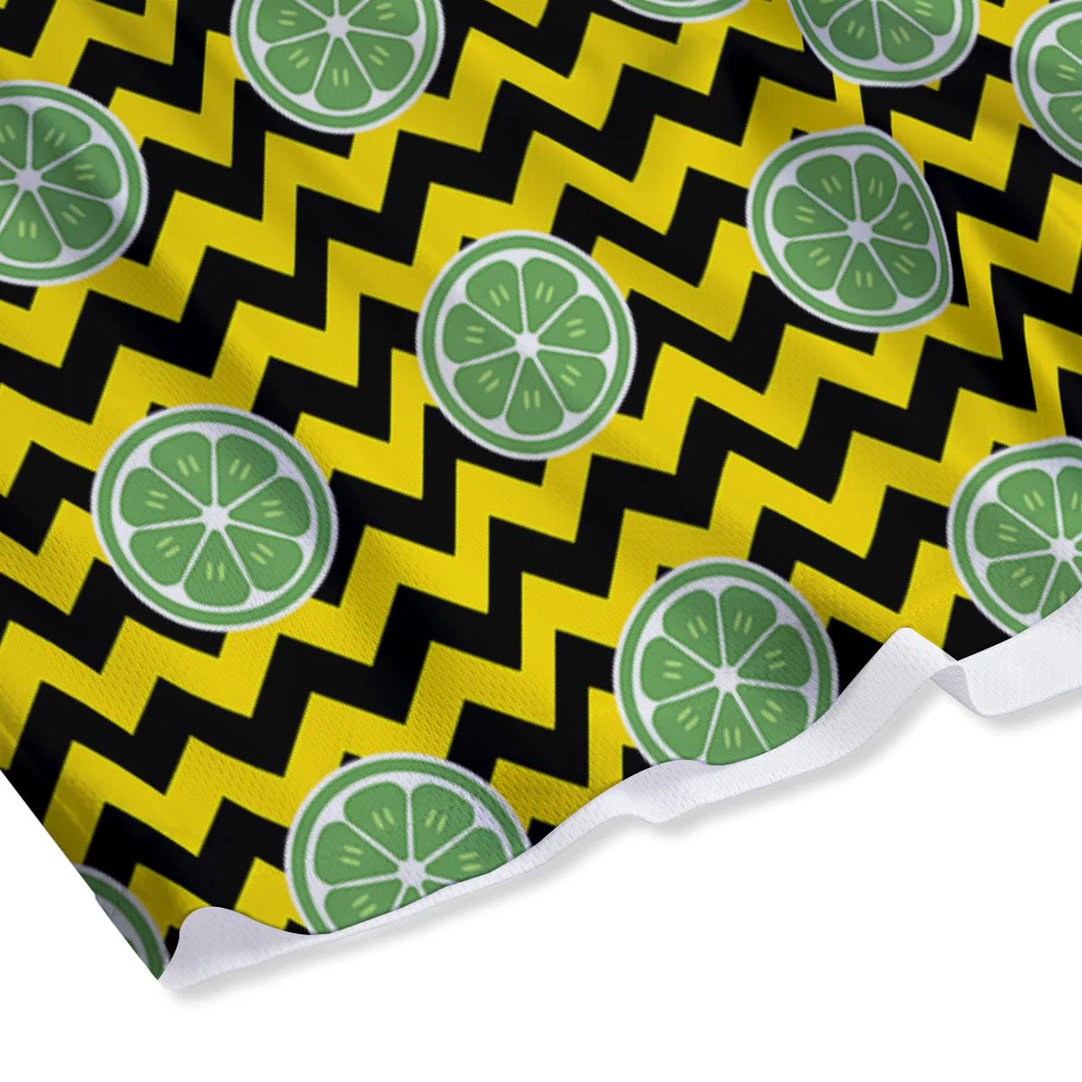Green Lime And Yellow Zigzag Print Pattern Mesh Shorts - Image 4