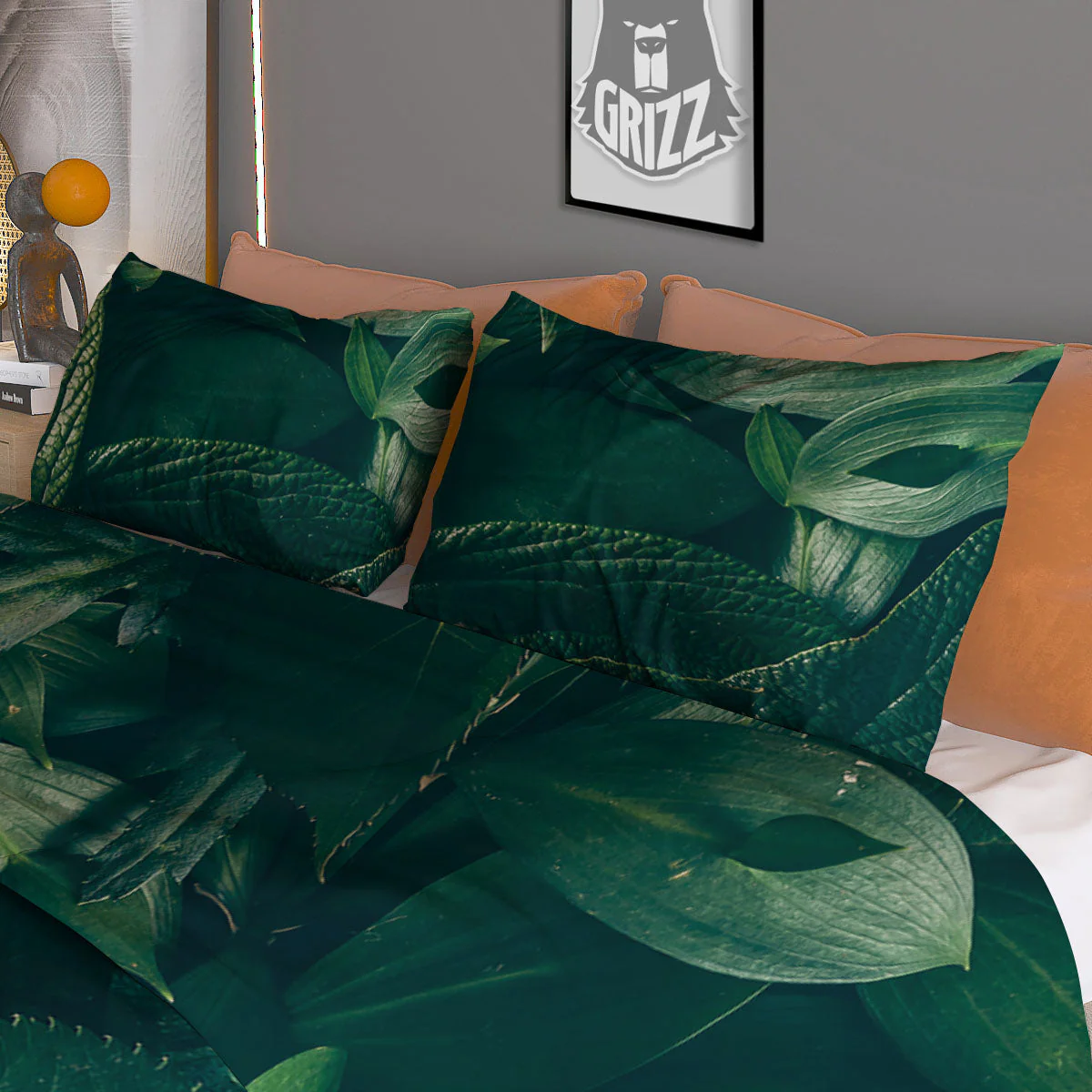 Green Natural Leaf Print Duvet Cover Bedding Set - Image 3