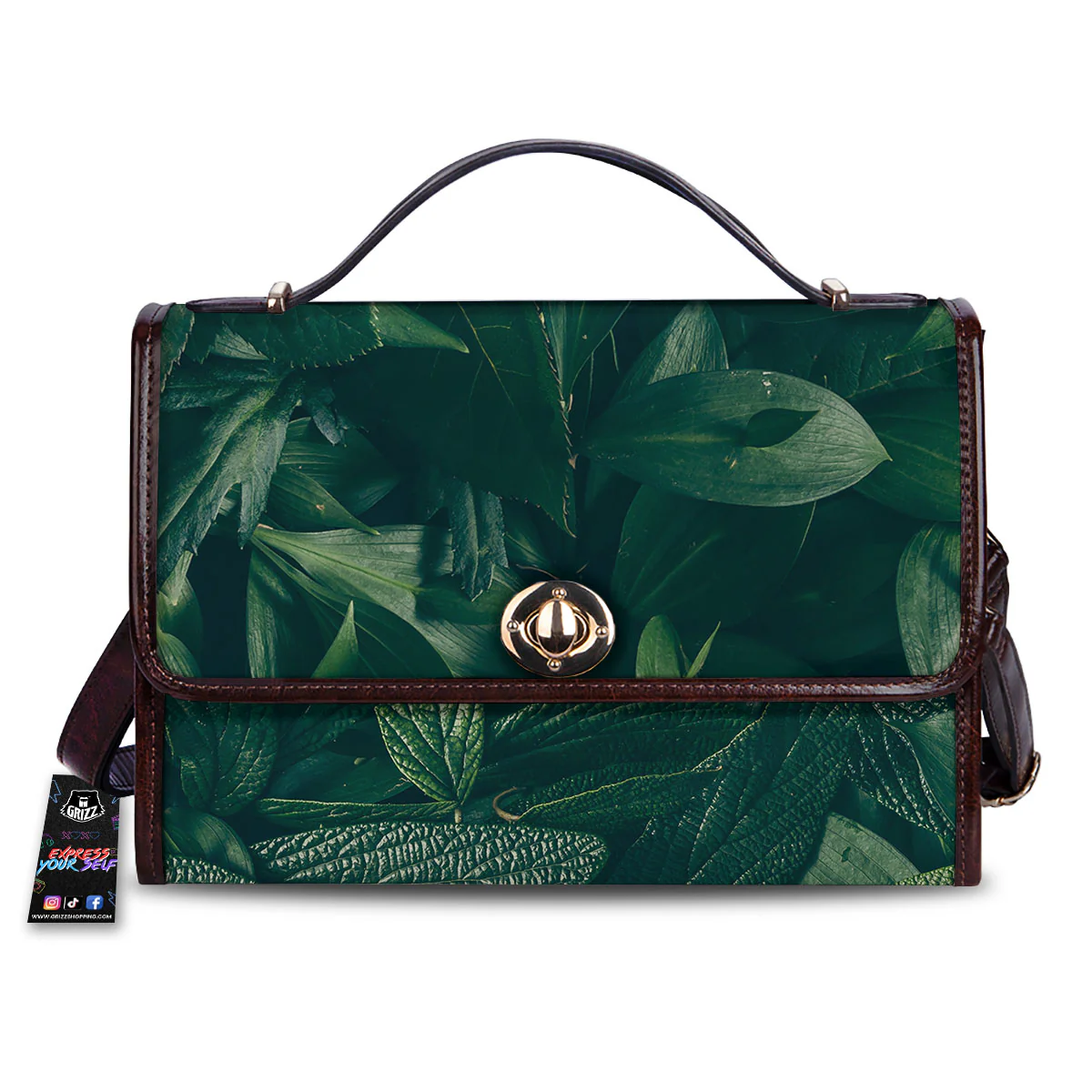 Green Natural Leaf Print Women's Satchel Bag