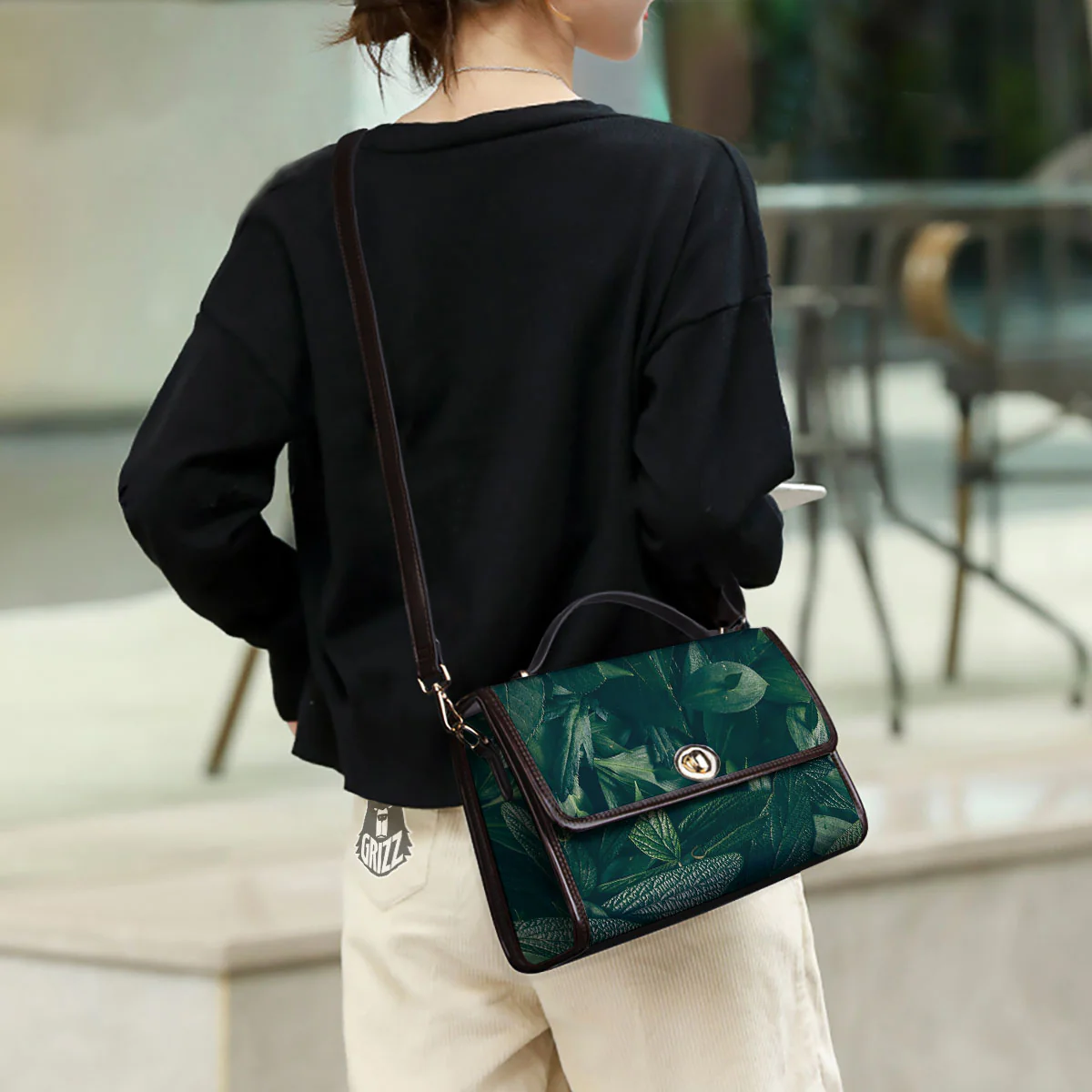Green Natural Leaf Print Women's Satchel Bag - Image 3