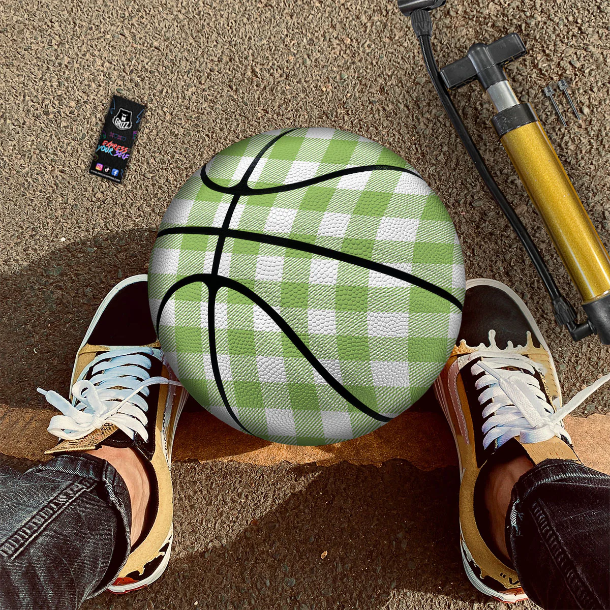 Green Pear And White Gingham Print Basketball - Image 2
