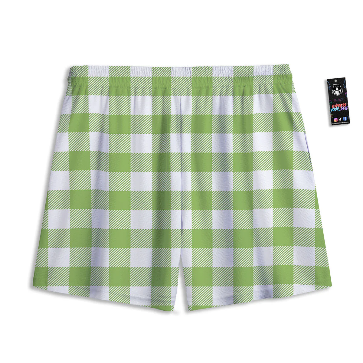 Green Pear And White Gingham Print Mesh Shorts - Image 2